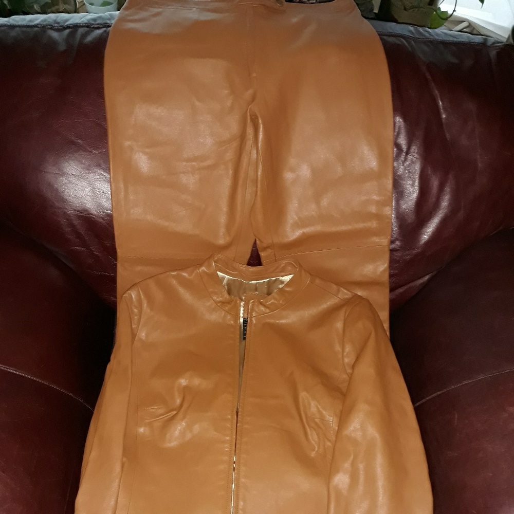 Cognac leather BCBG outfit jacket w/pants size 8